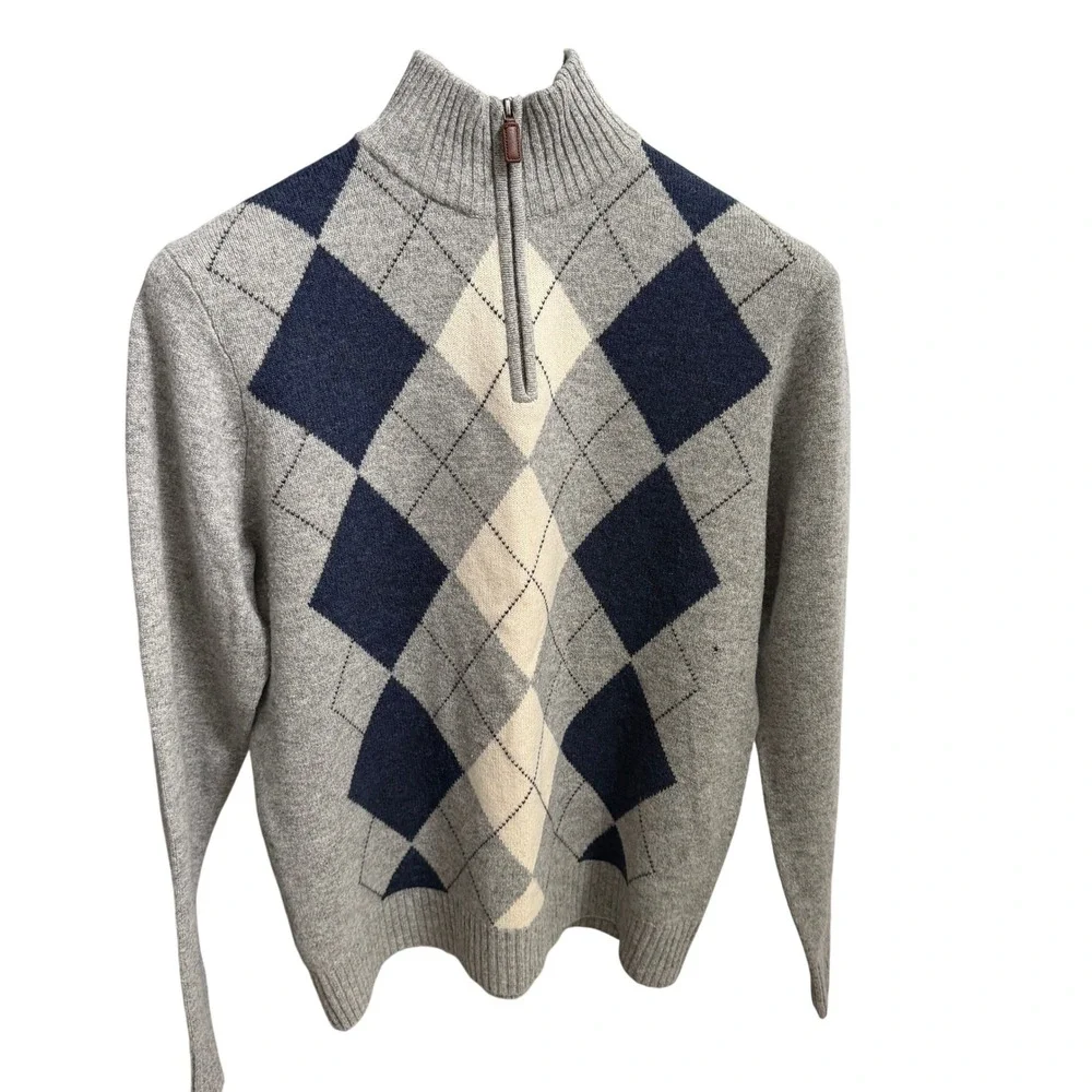 J.CREW Lambswool Argyle Quarter Zip‎ Sweater Large